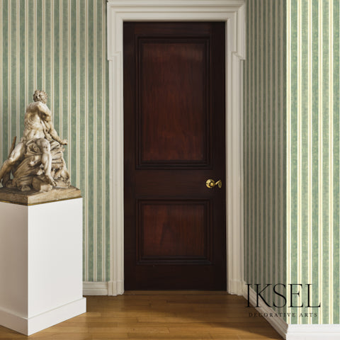 Schumacher Kubilai's Stripe Green Wallpaper RW713CS42-255