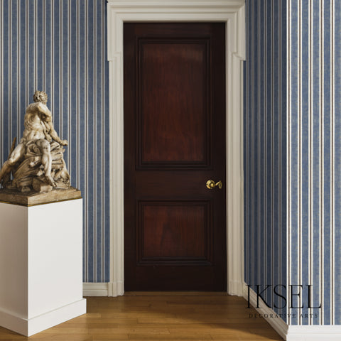 Schumacher Kubilai's Stripe Blue Wallpaper RW713CS43-255