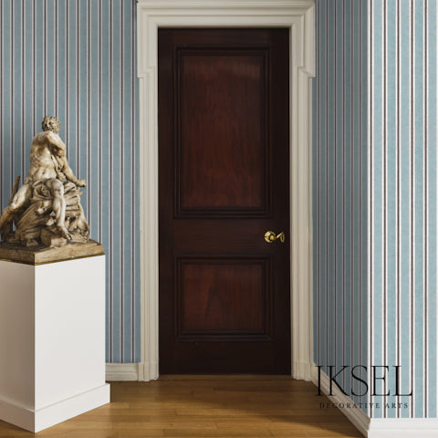 Schumacher Kubilai's Stripe Turquoise Wallpaper RW713CS71-255