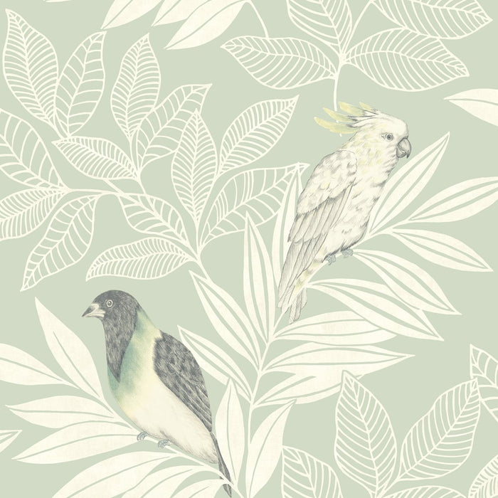 Seabrook Designs Paradise Island Birds Mint And Ivory Wallpaper Sample RY30104