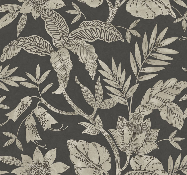 Seabrook Designs Rainforest Leaves Brushed Ebony And Stone Wallpaper Sample RY30200