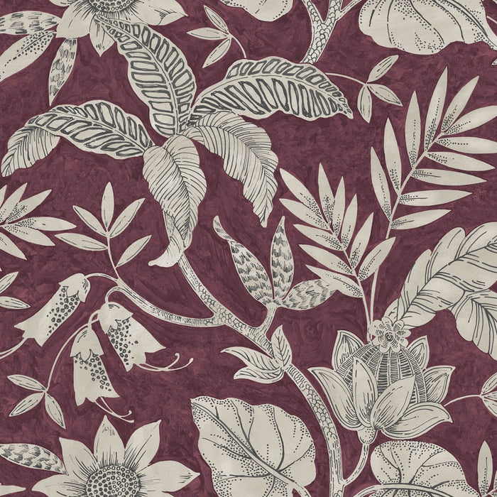 Seabrook Designs Rainforest Leaves Cranberry And Stone Wallpaper RY30201