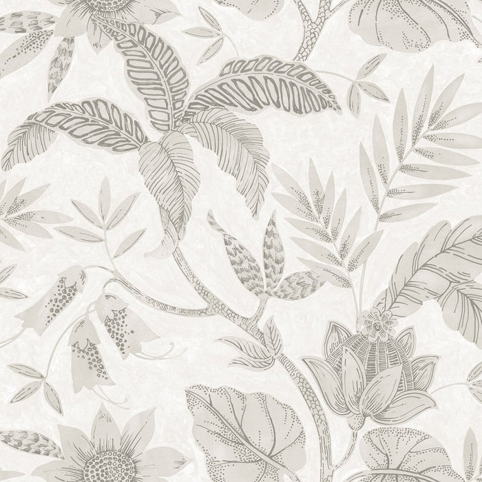 Seabrook Designs Rainforest Leaves Ivory And Daydream Gray Wallpaper Sample RY30208