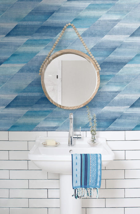 Seabrook Designs Rainbow Diagonals Washed Denim And Cerulean Wallpaper Sample RY30302