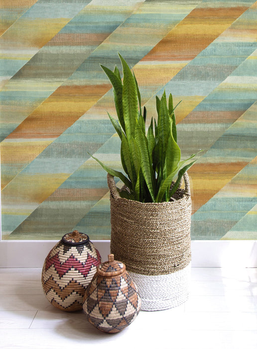 Seabrook Designs Rainbow Diagonals Burnt Orange, Dandelion, And Seafoam Wallpaper RY30303