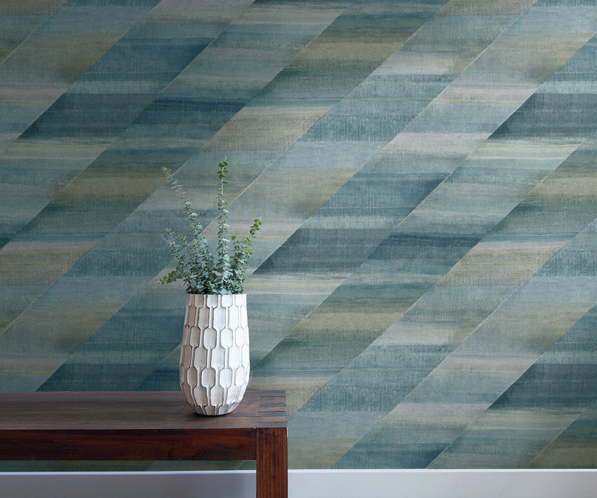 Seabrook Designs Rainbow Diagonals Steel Blue And Stone Wallpaper RY30304