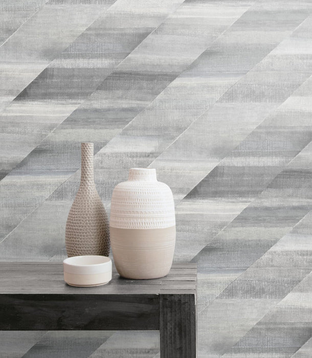 Seabrook Designs Rainbow Diagonals Cinder Gray And Slate Wallpaper Sample RY30310