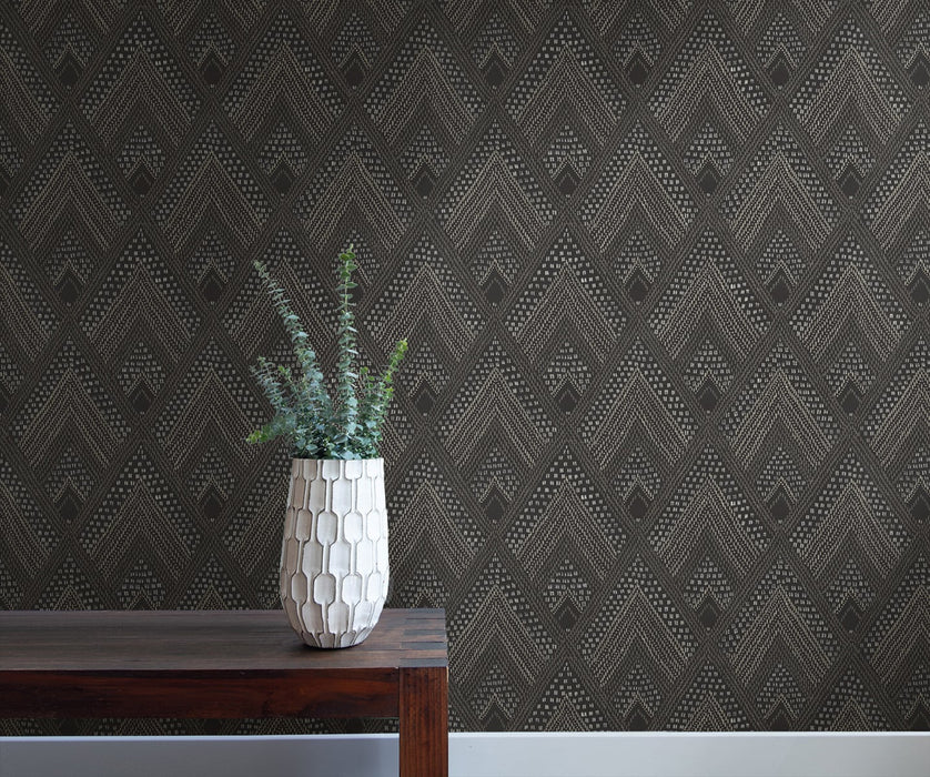 Seabrook Designs Panama Boho Diamonds Black Sands And Charcoal Wallpaper RY30500