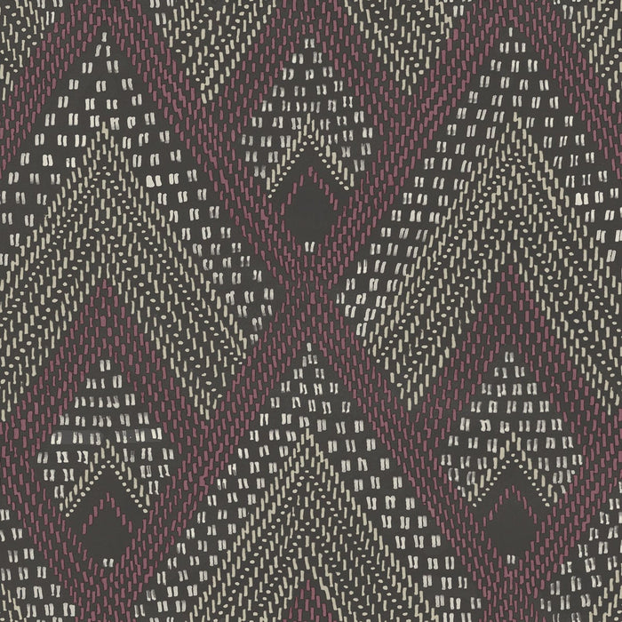 Seabrook Designs Panama Boho Diamonds Cranberry And Brushed Ebony Wallpaper Sample RY30507