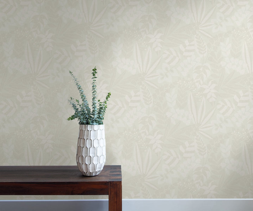 Seabrook Designs Botanica Striped Leaves Gray Mist And Ivory Wallpaper RY30600