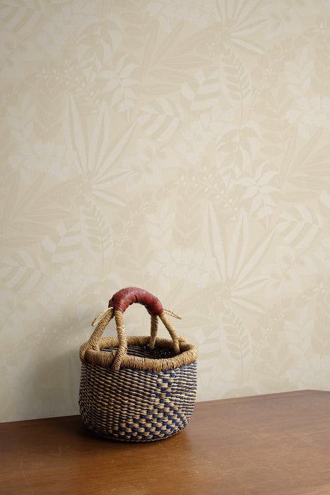 Seabrook Designs Botanica Striped Leaves Sand Dune And Ivory Wallpaper Sample RY30603