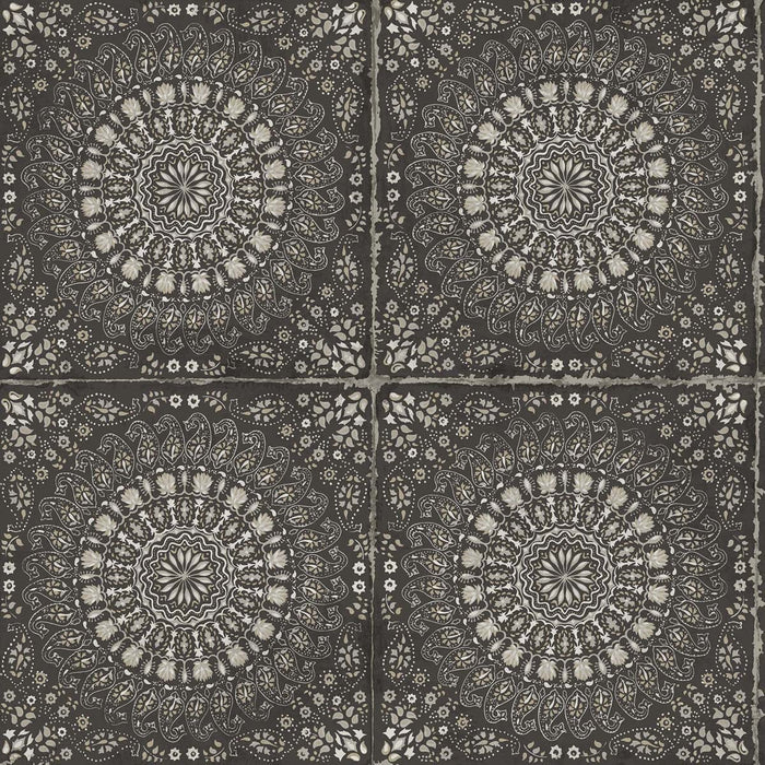 Seabrook Designs Mandala Boho Tile Brushed Ebony And Stone Wallpaper Sample RY30700