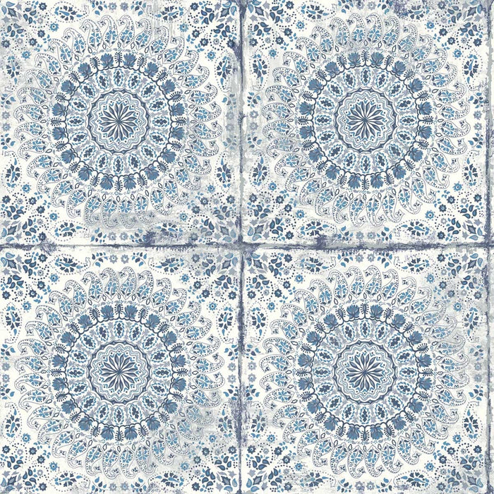 Seabrook Designs Mandala Boho Tile Cerulean And Washed Denim Wallpaper Sample RY30702