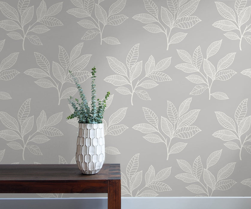 Seabrook Designs Paradise Leaves Daydream Gray Wallpaper Sample RY30800