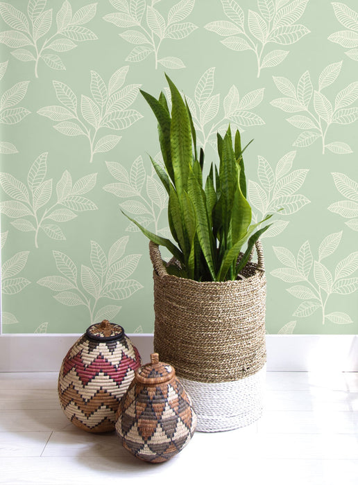 Seabrook Designs Paradise Leaves Mint Wallpaper RY30804