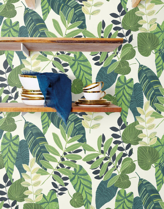 Seabrook Designs Tropicana Leaves Viridian And Dill Wallpaper Sample RY30904