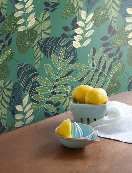 Seabrook Designs Tropicana Leaves Jade, Rosemary, And Spruce Wallpaper RY30914