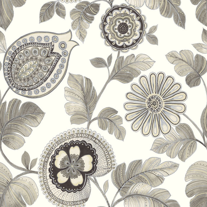 Seabrook Designs Calypso Paisley Leaf Stone And Latte Wallpaper Sample RY31200