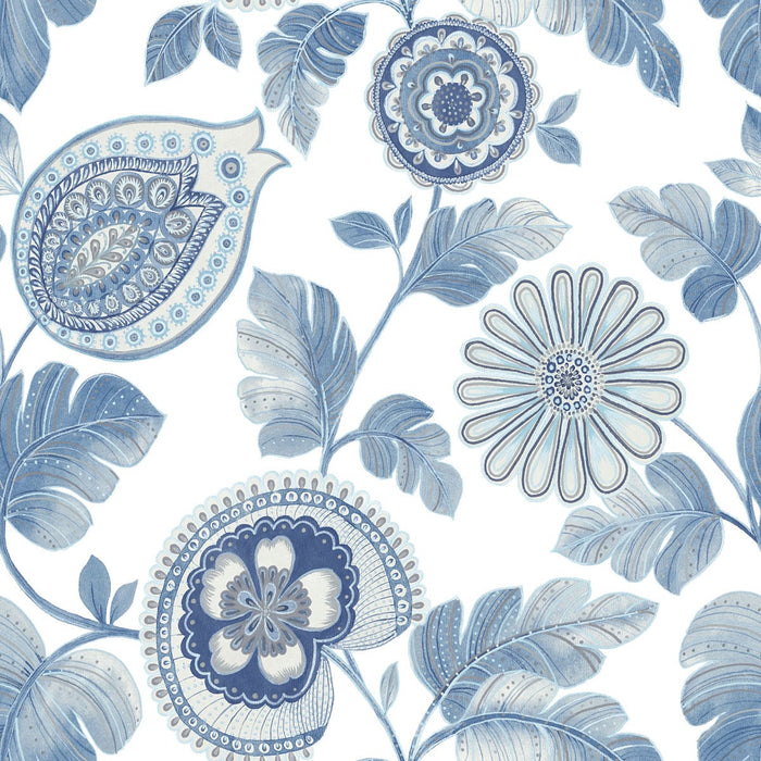 Seabrook Designs Calypso Paisley Leaf Blue Oasis And Ivory Wallpaper Sample RY31202