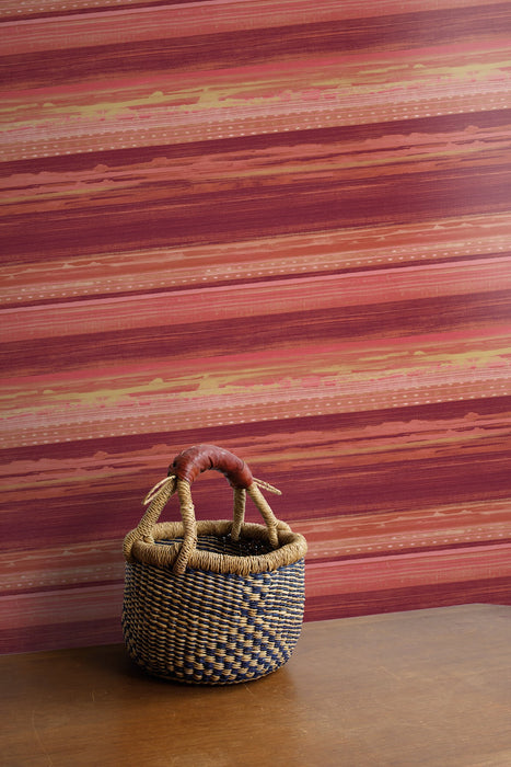 Seabrook Designs Horizon Brushed Stripe Cranberry, Scarlet, And Blonde Wallpaper Sample RY31301