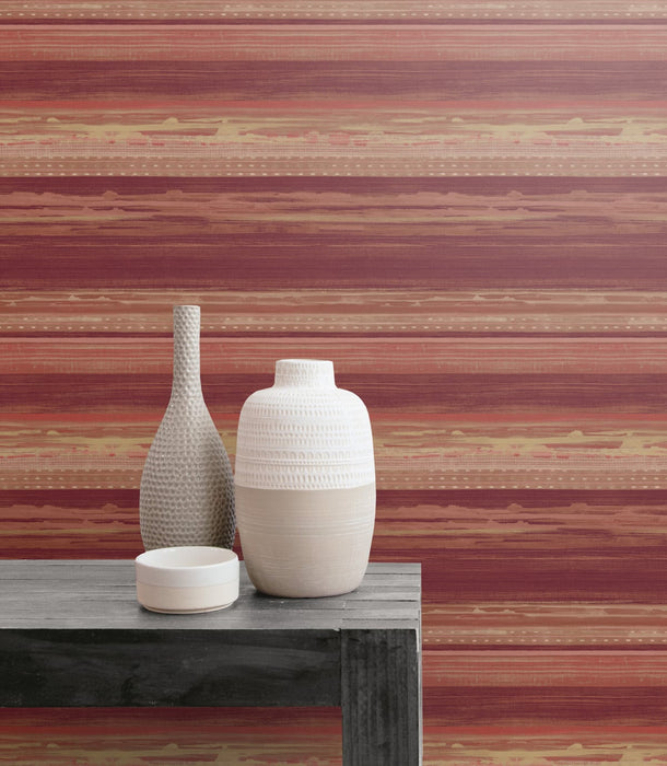 Seabrook Designs Horizon Brushed Stripe Maroon, Taupe, And Blonde Wallpaper Sample RY31311