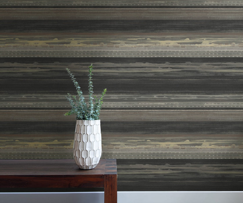 Seabrook Designs Horizon Brushed Stripe Brushed Ebony, Walnut, And Blonde Wallpaper Sample RY31320