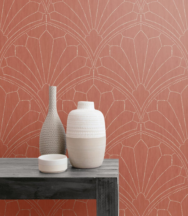 Seabrook Designs Scallop Medallion Redwood And Ivory Wallpaper RY31501