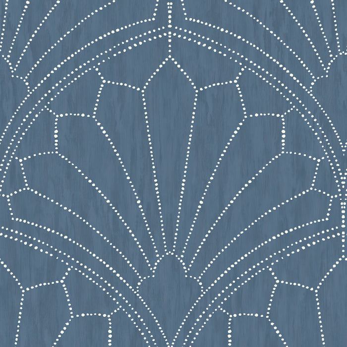 Seabrook Designs Scallop Medallion Steel Blue And Ivory Wallpaper Sample RY31502