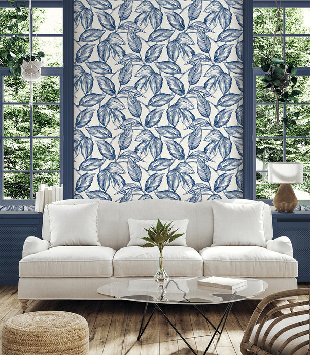 Seabrook Designs Beckett Sketched Leaves Blueberry Hill Wallpaper SC20002