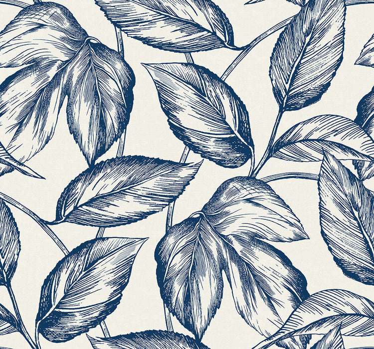 Seabrook Designs Beckett Sketched Leaves Blueberry Hill Wallpaper SC20002