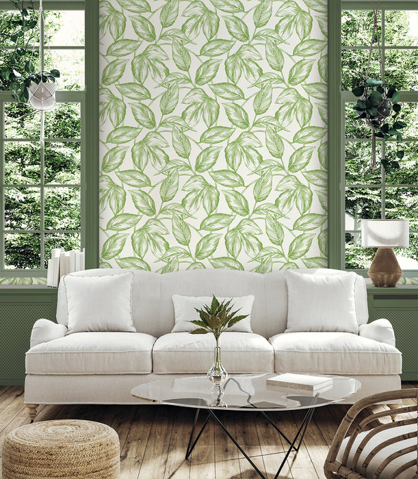 Seabrook Designs Beckett Sketched Leaves Apple Green Wallpaper SC20004