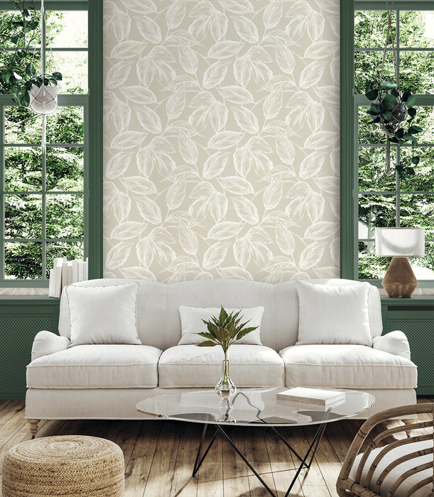 Seabrook Designs Beckett Sketched Leaves Oat Wallpaper SC20005