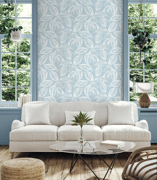 Seabrook Designs Beckett Sketched Leaves Baby Blue Wallpaper SC20022