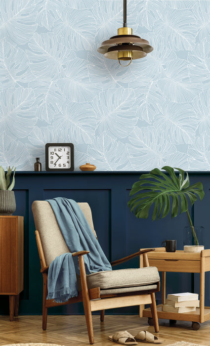 Seabrook Designs Tarra Monstera Leaf Early Sky Wallpaper SC20202