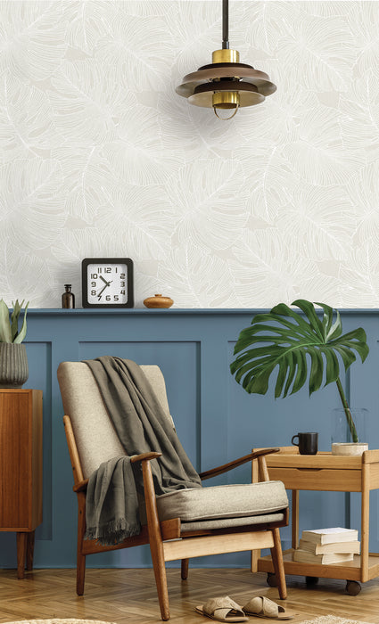 Seabrook Designs Tarra Monstera Leaf White Sand Wallpaper SC20205