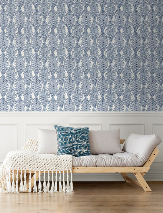 Seabrook Designs Kira Leaf Husk Blue Suede Wallpaper SC20302