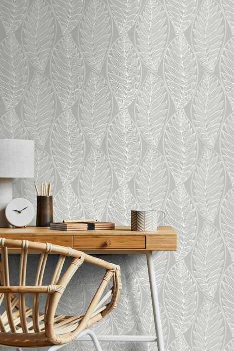 Seabrook Designs Kira Leaf Husk Harbor Grey Wallpaper SC20308