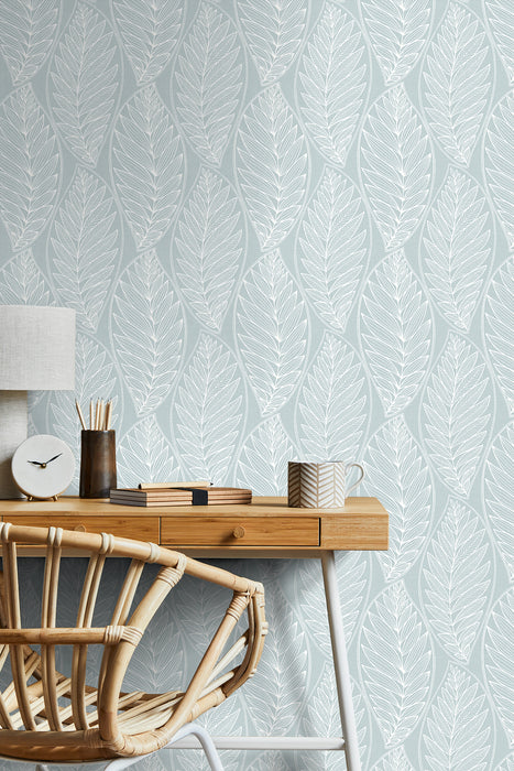 Seabrook Designs Kira Leaf Husk Cape Blue Wallpaper SC20312