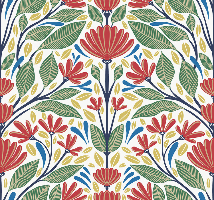 Seabrook Designs Carmela Folk Floral Primaries Wallpaper SC20601