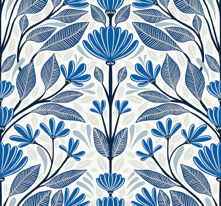 Seabrook Designs Carmela Folk Floral True Blue Wallpaper SC20602