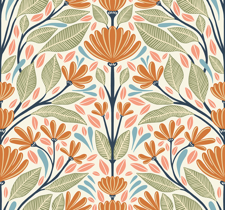 Seabrook Designs Carmela Folk Floral Summer Ends Wallpaper SC20606