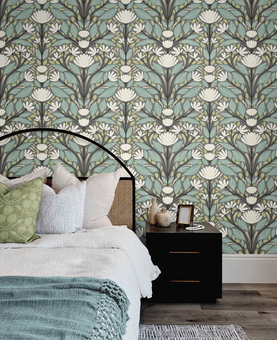 Seabrook Designs Carmela Folk Floral Spirit Grey Wallpaper SC20608