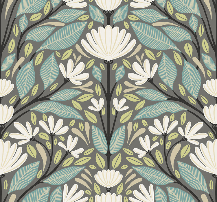 Seabrook Designs Carmela Folk Floral Spirit Grey Wallpaper SC20608