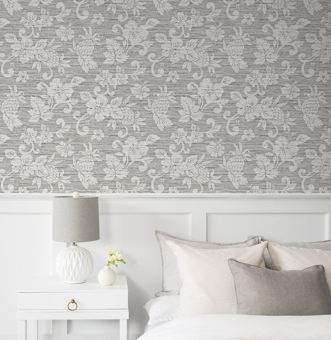 Seabrook Designs Juno Island Floral Half Moon Grey Wallpaper SC20808