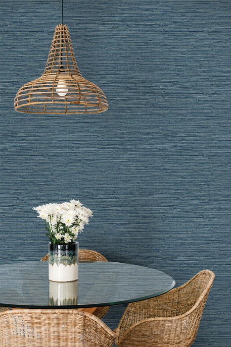 Seabrook Designs Isla Faux Jute Bay Blue Wallpaper Sample SC20902