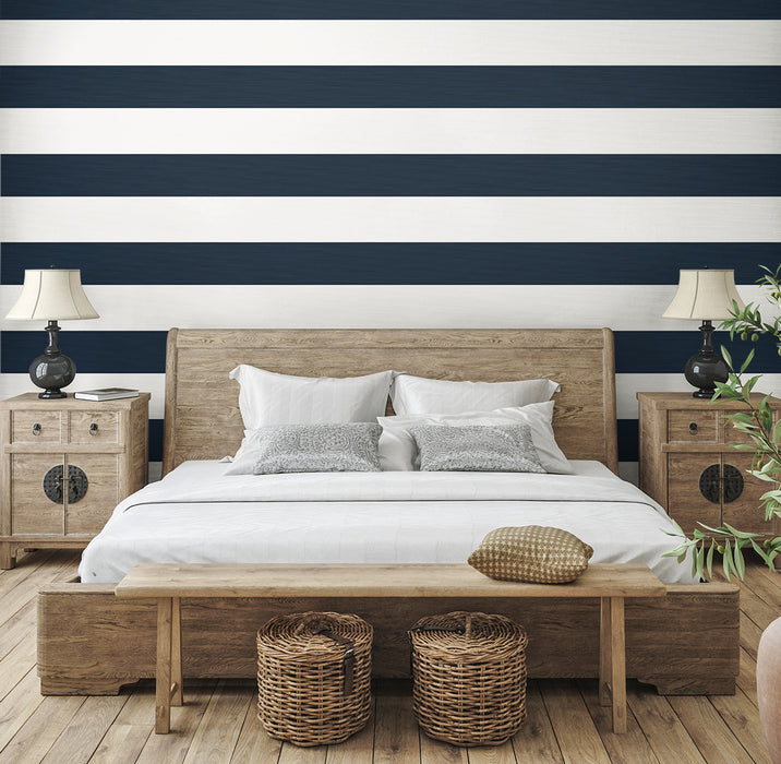 Seabrook Designs Dylan Striped Stringcloth Captin Blue Wallpaper SC21002