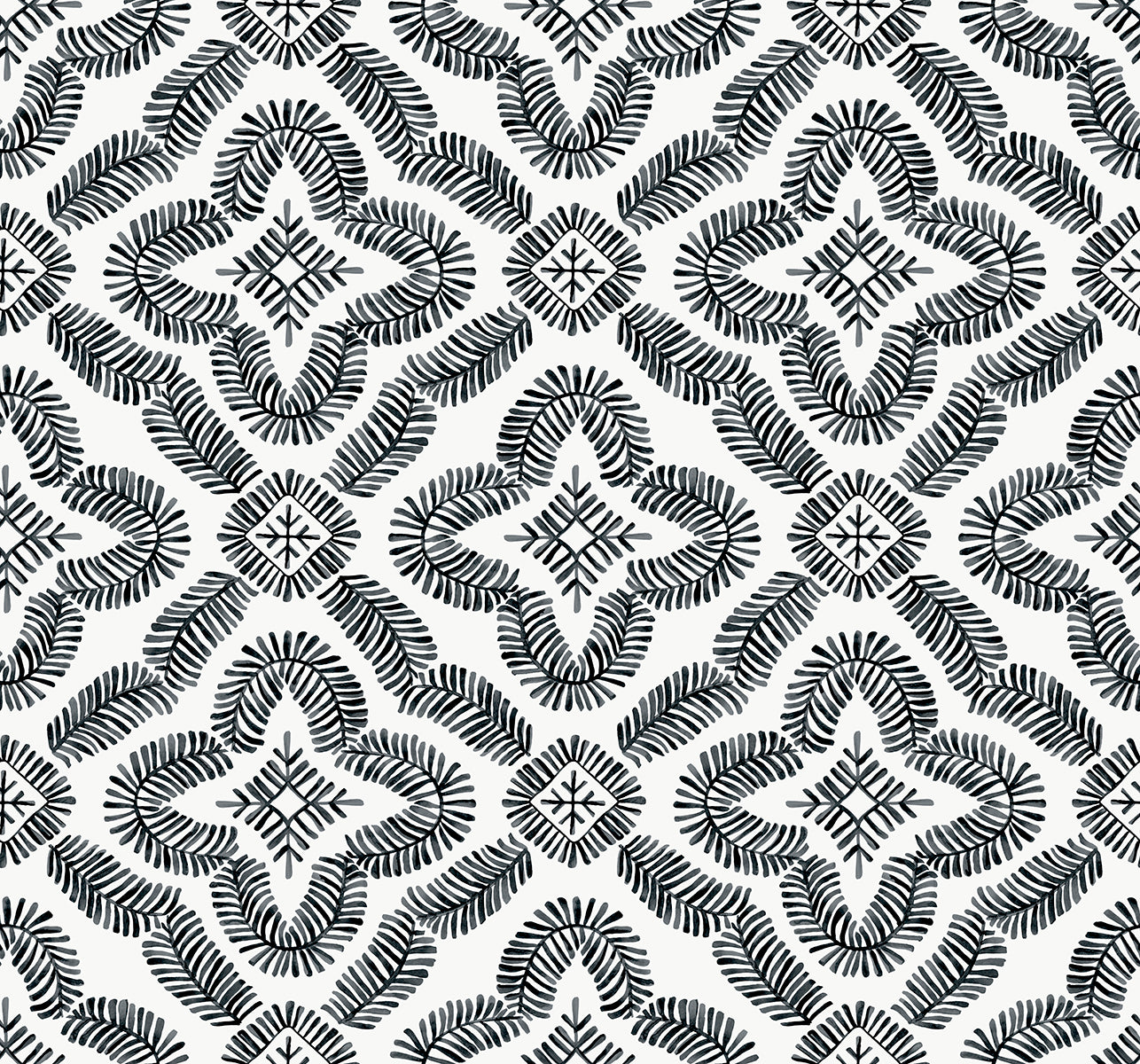 Seabrook Designs Talia Botanical Medallion Black And White Wallpaper SC21300