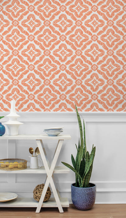 Seabrook Designs Talia Botanical Medallion Salmon Wallpaper Sample SC21301