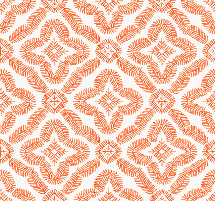 Seabrook Designs Talia Botanical Medallion Salmon Wallpaper Sample SC21301