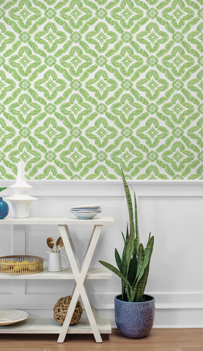 Seabrook Designs Talia Botanical Medallion Kiwi Green Wallpaper Sample SC21304